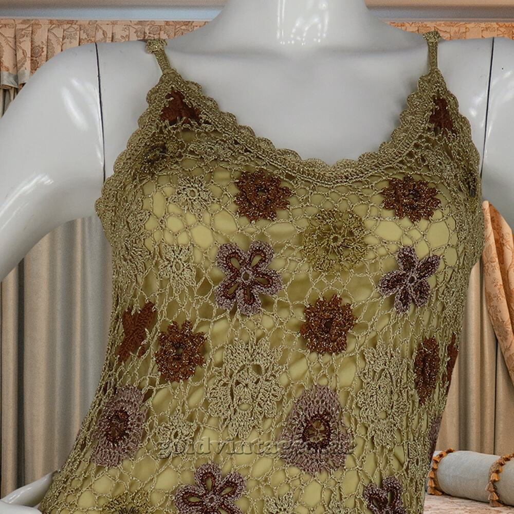 Vintage Sue Wong Granny Crochet Knit Spaghetti Dress S - Picture 11 of 12